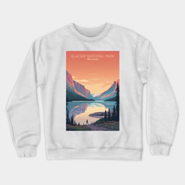 Glacier National Park Travel Poster Crewneck Sweatshirt by GreenMary Design